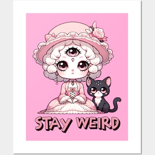 Stay Weird Three Eyed Witch with Black Cat Posters and Art